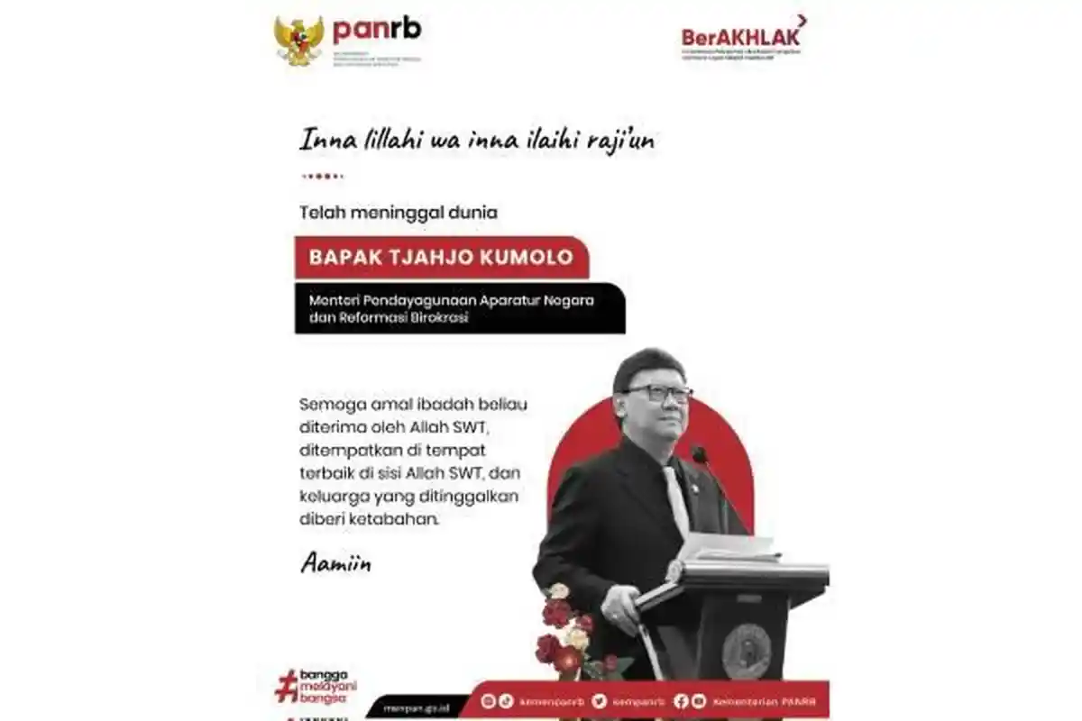 MenPAN-RB Tjahjo Kumolo Meninggal Dunia, Berikut Pernyataan Resmi Dari Kementrian PAN-RB