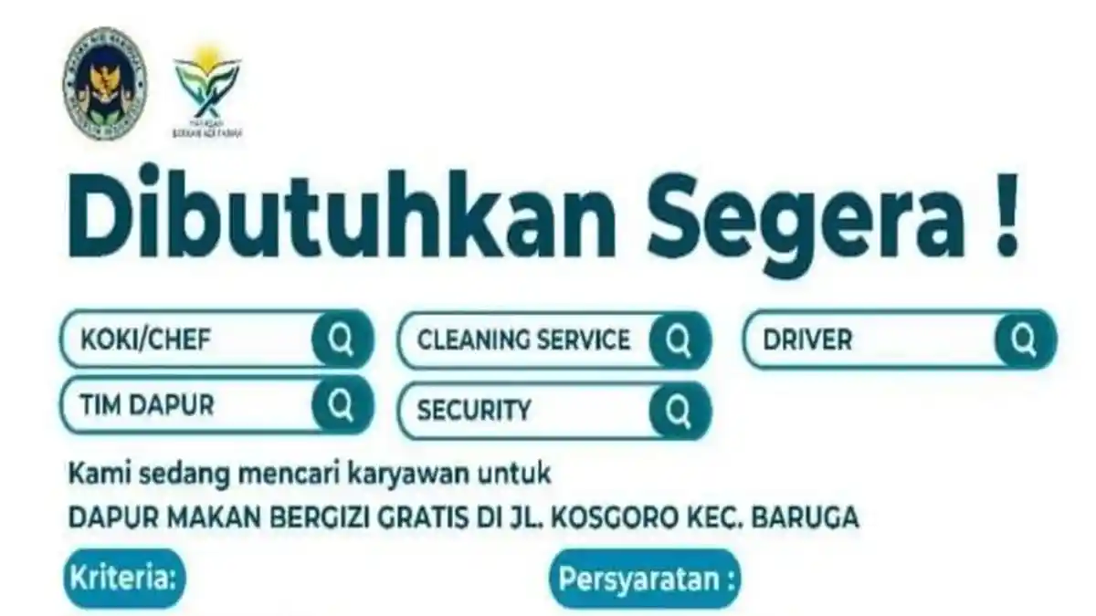 Link Daftar Loker Dapur Makan Bergizi Gratis di Jalan Kosgoro Baruga Kendari, Rekrutmen 5 Posisi
