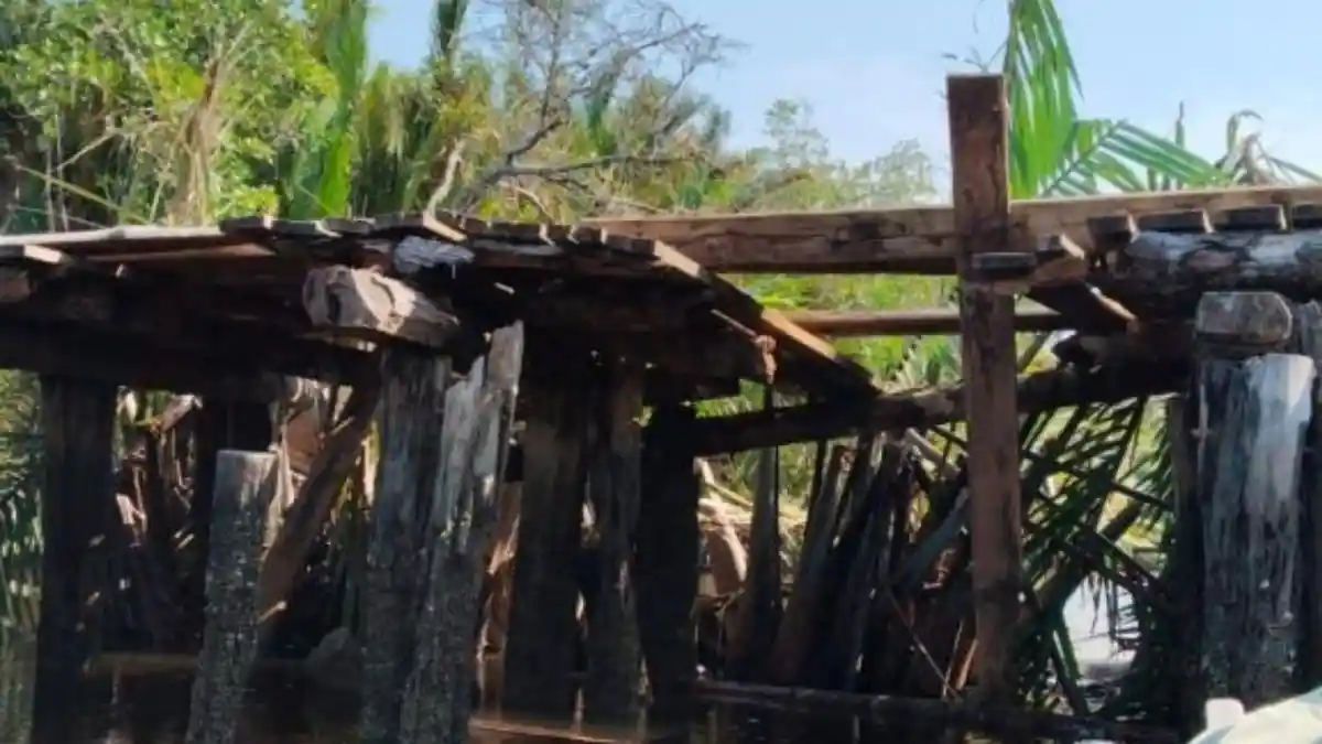 Jembatan Kayu di Marok Kecil Lingga Rusak Parah, Warga Desak Pemkab Segera Bertindak
