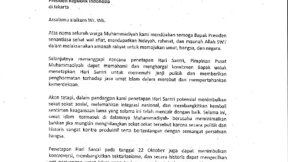 Kirim Surat Ke Presiden, Muhammadiyah Tolak Penetapan Hari Santri Nasional‎