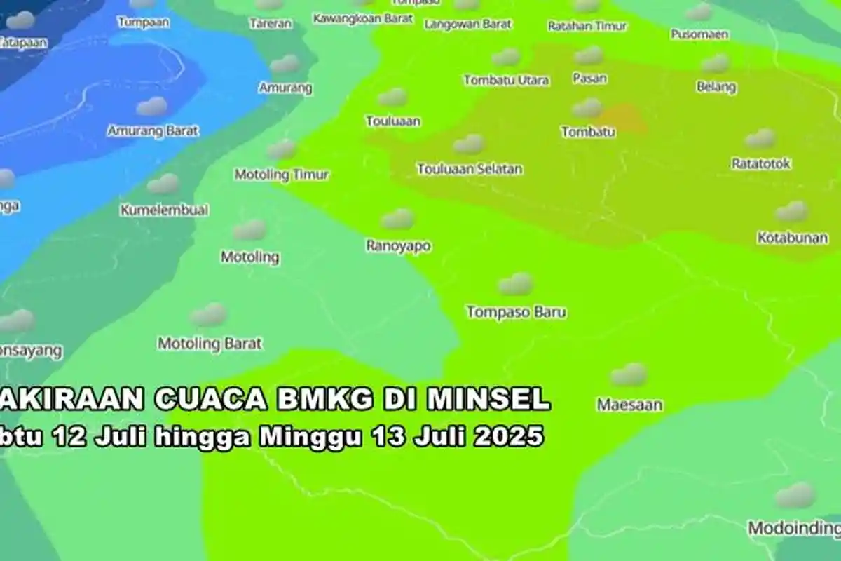 Prakiraan Cuaca di Minahasa Selatan Sulut Hari Sabtu 12 Juli hingga Minggu 13 Juli 2025