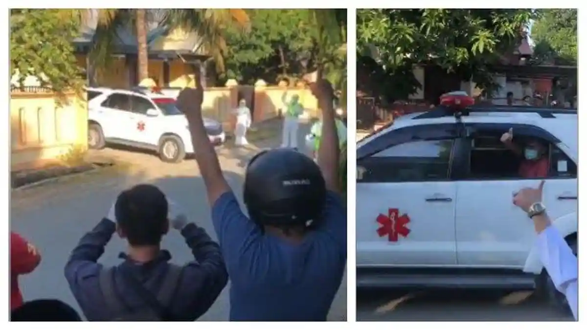 VIDEO Viral Warga Beri Semangat untuk Pasien Diduga Positif Virus Corona Saat Dijemput Ambulans