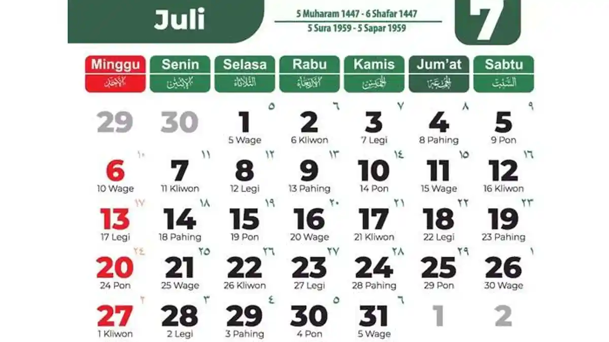 Kalender 2025, 6 Juli 2025 Memperingati Hari Apa? Ada Hari Asyuro dan Zoonosis Sedunia