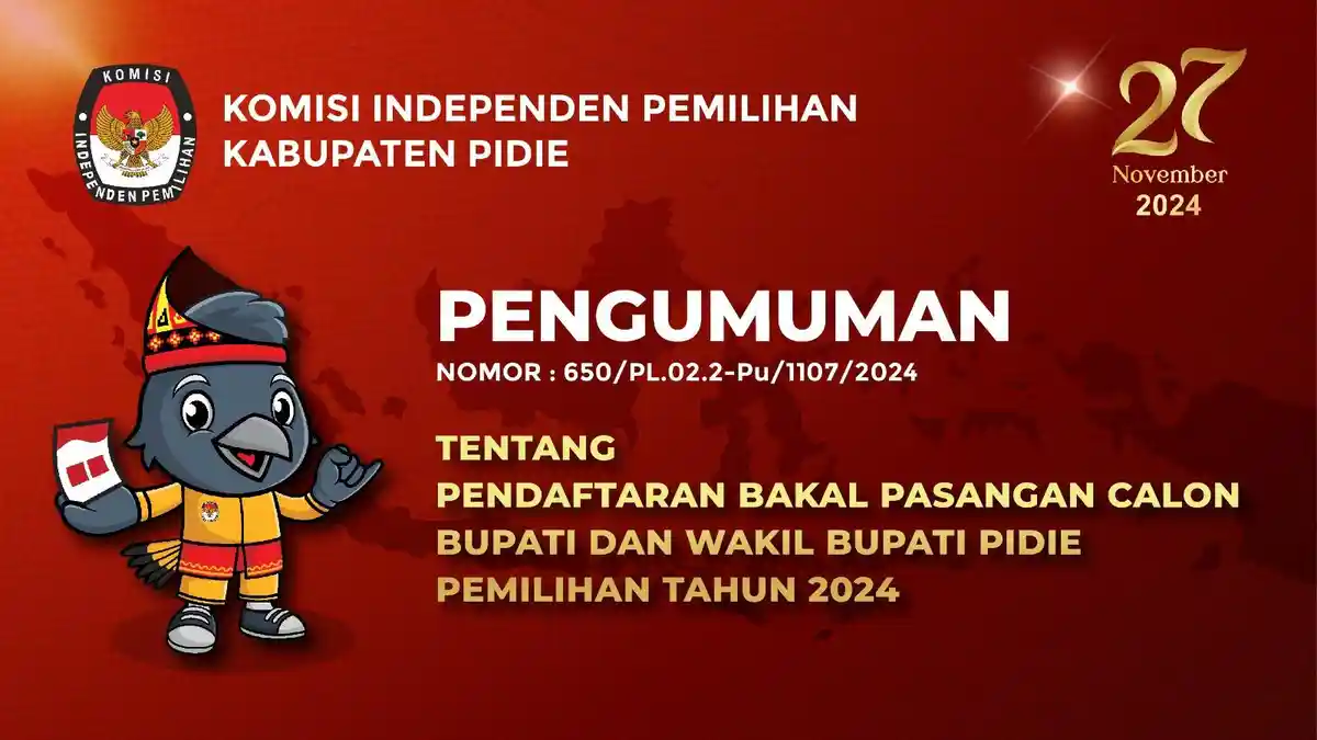 KIP Pidie Buka Pendaftaran Bakal Calon Bupati dan Wakil Bupati Pidie Tahun 2024