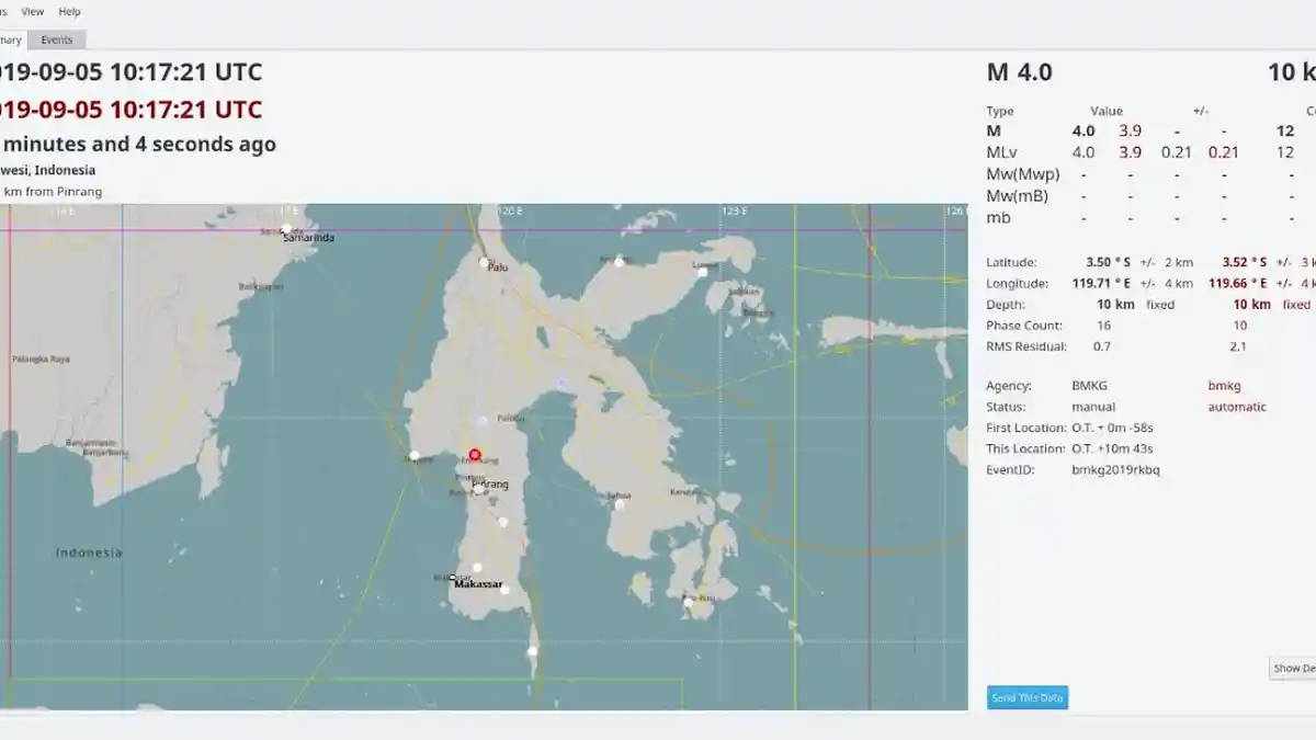 Info BMKG: Gempa Yang Dirasakan Warga Enrekang Berkekuatan 4,0 SR
