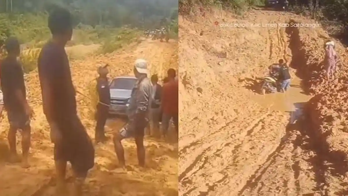 Viral Jalan Desa Bukit Bulan Sarolangun Jambi Rusak Parah, Kendaraan Terjebak Lumpur
