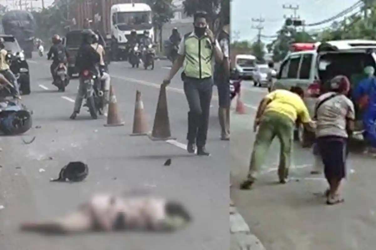 Kecelakaan Maut Pkl 08.30 WIB, Wanita Tewas di Tempat Tertabrak Truk, Warga Tutupi Pakai Pasir