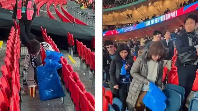 Publik Inggris Terkesima Suporter Jepang Punguti Sampah di Stadion Usai Pertandingan