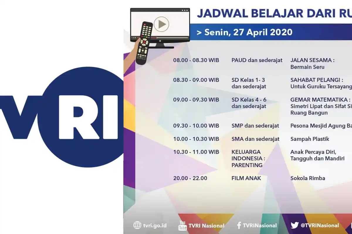 LINK LIVE STREAMING TVRI Belajar dari Rumah Senin 27 April 2020, Mulai Jam 08.00 WIB