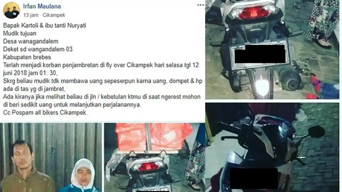 Viral di Grup Facebook: Tas Dijambret, Satu Keluarga Mudik Tanpa Bawa Uang