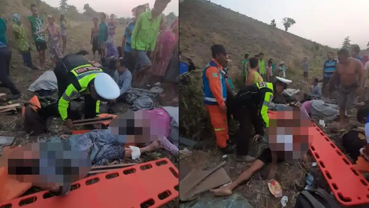 UPDATE Korban Bus Kramat Djati Terperosok Parit 15 Meter di Tol Sumo, 2 Orang Tewas, 15 Luka Berat
