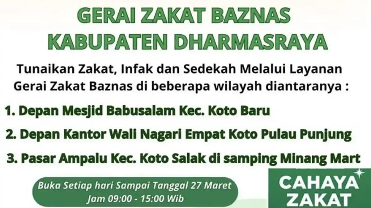 Mudahkan Masyarakat Bayar Zakat, Baznas Dharmasraya Buka 3 Gerai, Catat Lokasinya