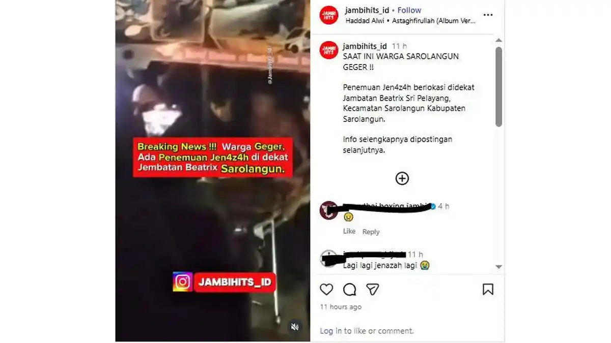 Beredar Video Penemuan Mayat di Dekat Jembatan Beatrix Sarolangun Jambi, Kabarnya Warga Rawas