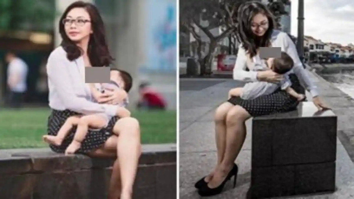 Foto Ibu Cantik Berpakaian Kantor Menyusui di Tempat Umum Ini Bikin Heboh