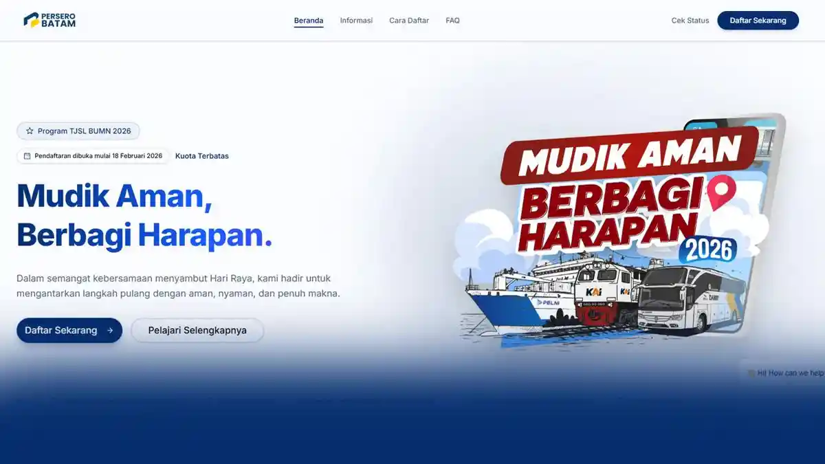 Cara Daftar Mudik Gratis BUMN 2026 Persero Batam tujuan Belawan Medan, Kuota Terbatas