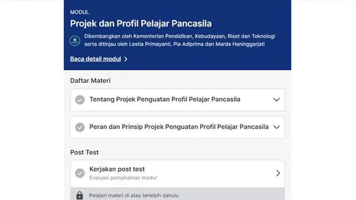 Kunci Jawaban Soal Post Test Modul 1 Projek Penguatan Profil Pelajar Pancasila SD/Paket A PMM