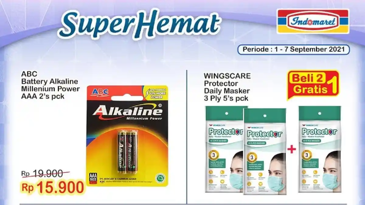 Promo Indomaret Super Hemat 1-7 September 2021: Wingscare Protector Daily Masker Beli 2 Gratis 1