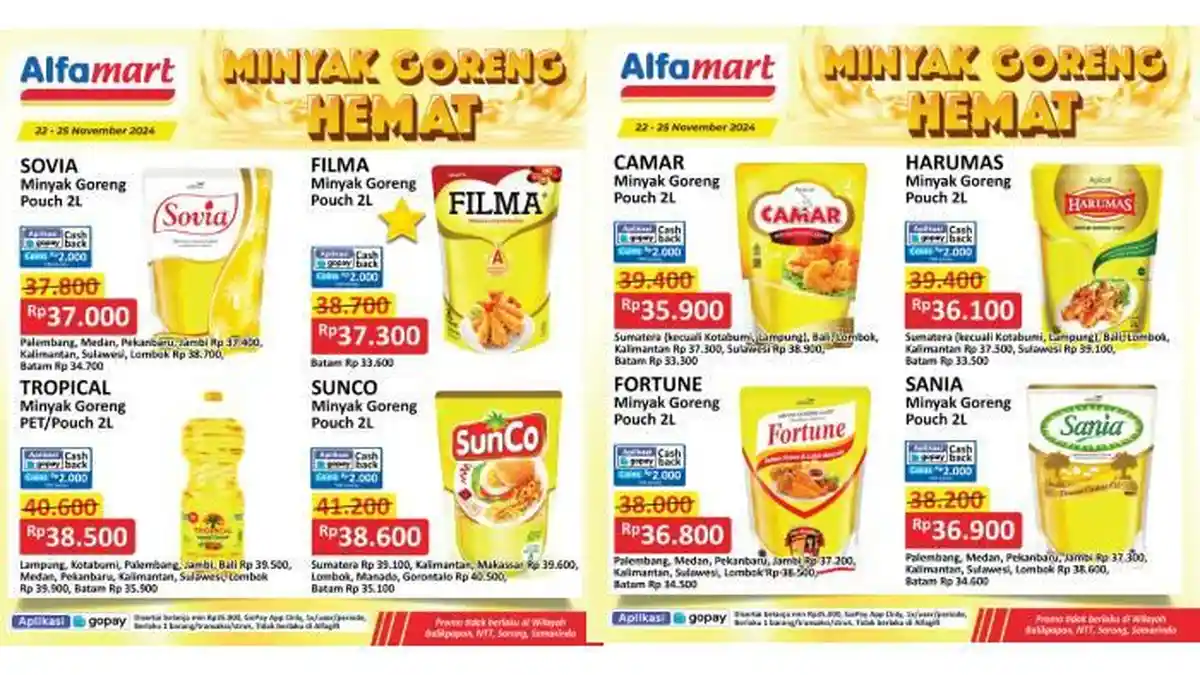 PROMO Minyak Goreng di Alfamart, Hypermart dan Superindo 22-25 November 2024, Harga Murah Tiap Hari