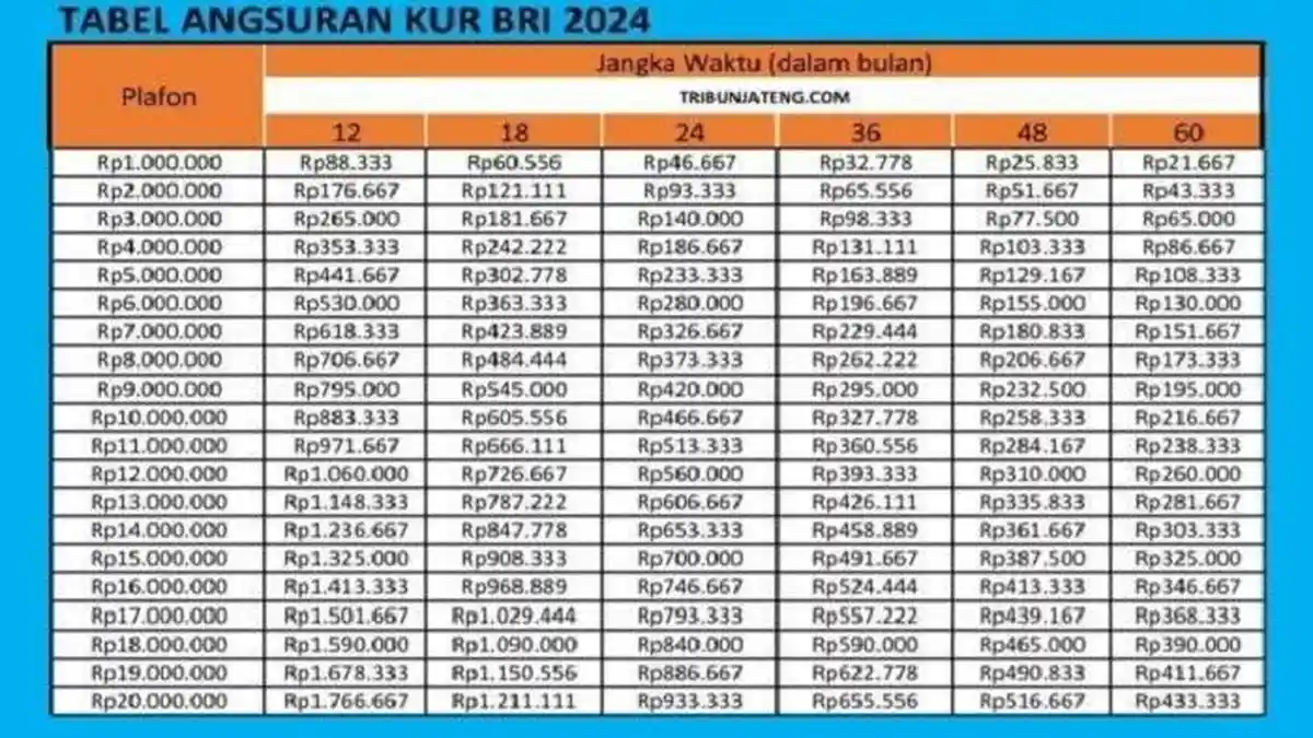 Tabel Angsuran Pinjaman Rp1Juta-Rp30 Juta KUR BRI 2026,Simak Rincian ...