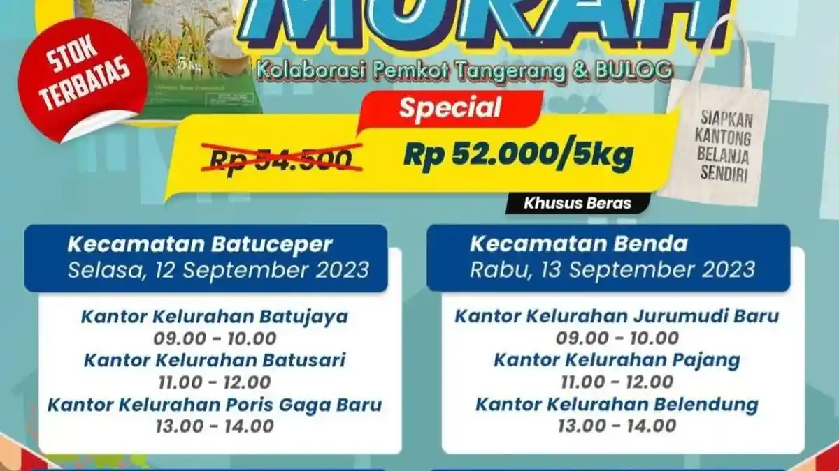 Jadwal dan Lokasi Pangan Murah di Tangerang, Ada di 12 Kecamatan