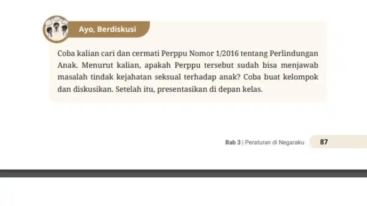 Kunci Jawaban Pendidikan Pancasila Kelas 8 Halaman 87 Bab 3: Ayo, Berdiskusi