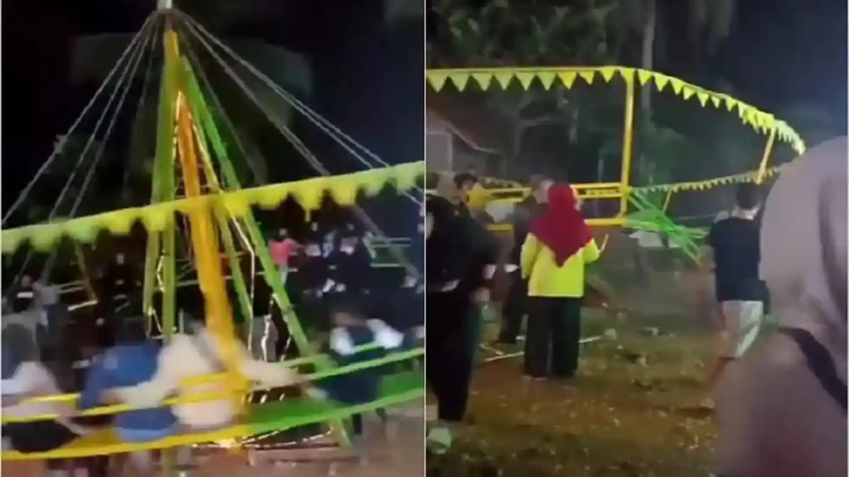 Detik-Detik Wahana Ayunan di Pasar Malam Ambruk, 10 Orang Terluka dan Pengunjung Panik Berhamburan