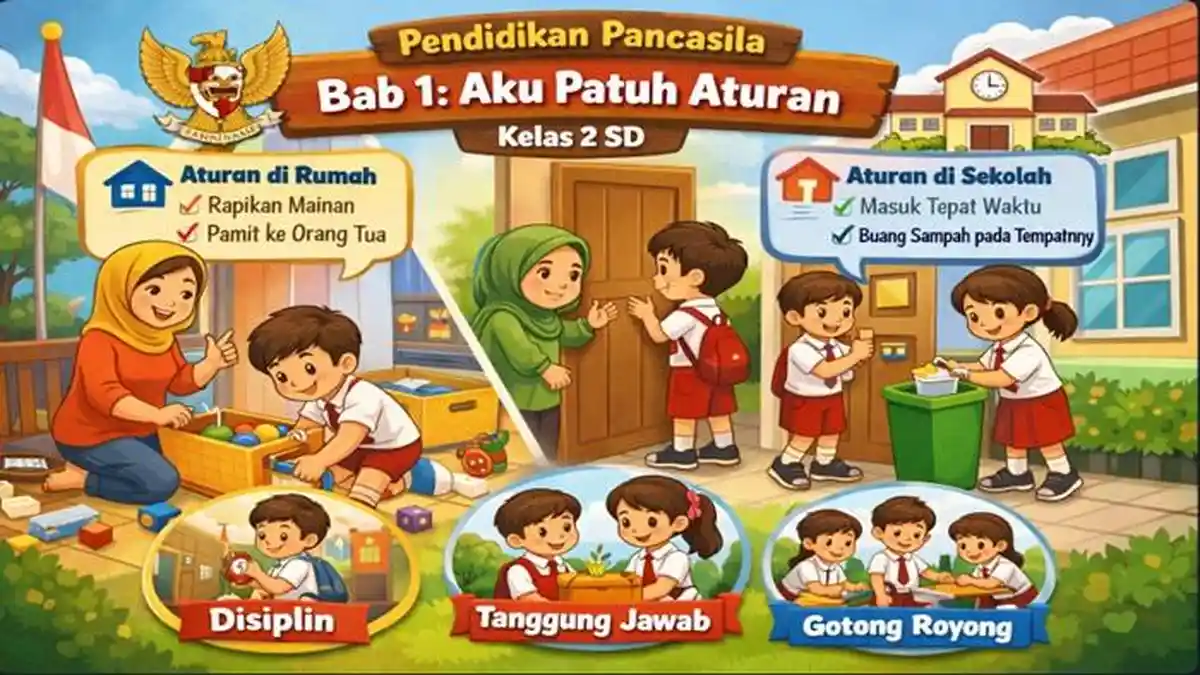 Ringkasan Materi dan Soal HOTS Pendidikan Pancasila Kelas 2 SD Materi Bab 1 Aku Patuh Aturan - Sripoku.com