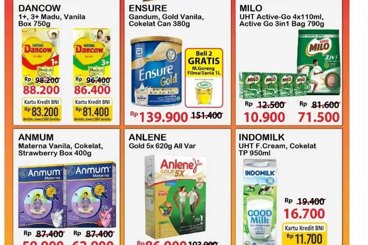 PROMO JSM Alfamart 3-4 Juni 2023, Aneka Susu MURAH Meriah, Dancow 1+ Rp88.200 Anlene Rp86.900 Aja
