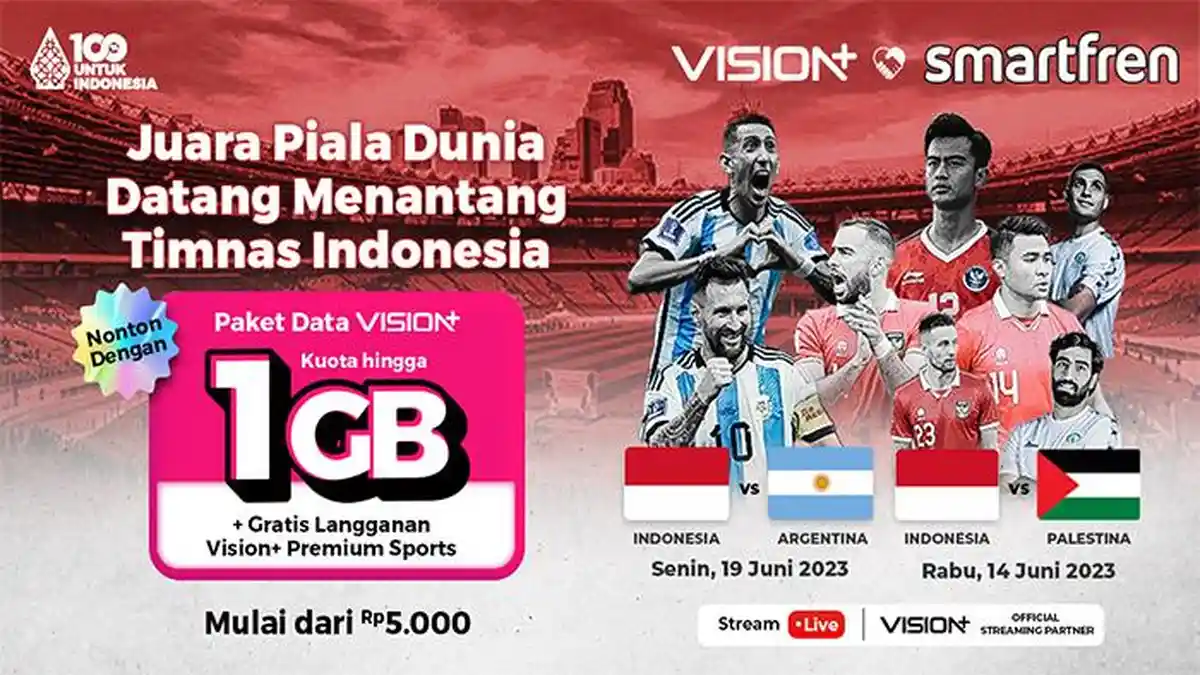 Streaming Laga Persahabatan Indonesia-Argentina, Makin Mudah dengan Paket Data Smartfren Vision+