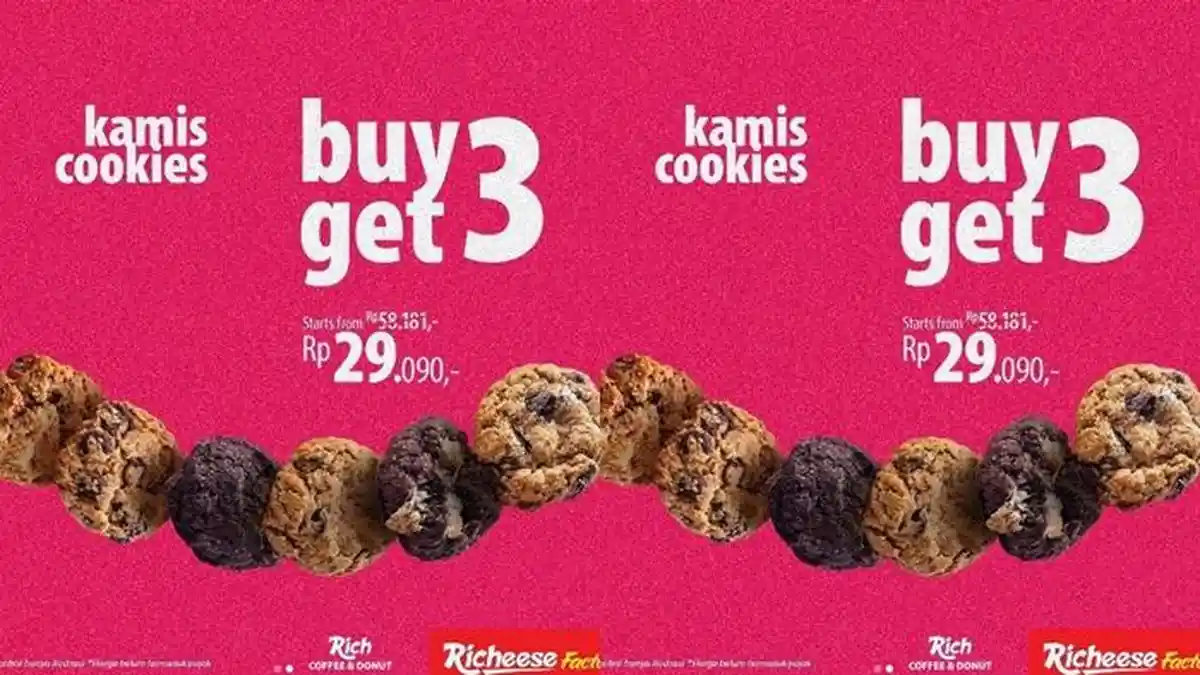 Katalog Promo Richeese Factory Hari ini Kamis 4 Januari 2024, Beli 3 Cookie Gratis 3