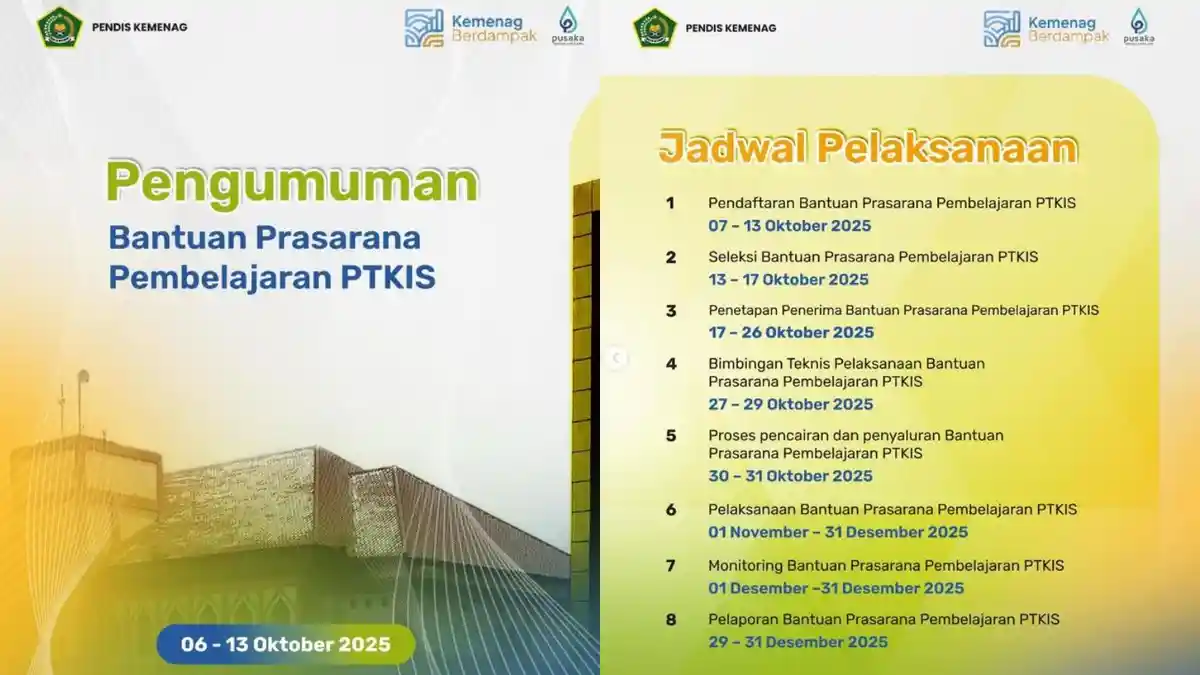 Kemenag Buka Pendaftaran Bantuan Prasarana Pembelajaran PTKIS 2025, Ini Syarat dan Jadwalnya