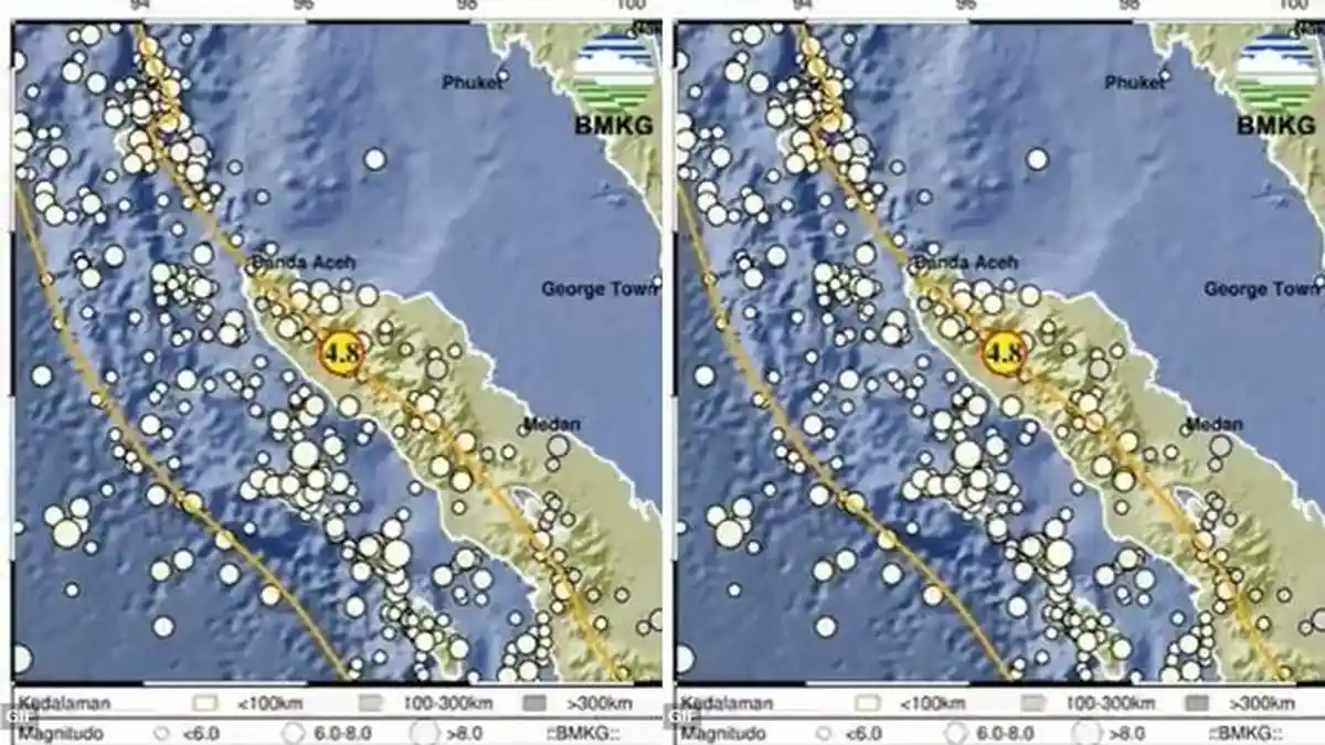 Gempa Hari Ini Magnitudo 4.8, Pusat Gempa Terkini 2 Menit yang Lalu di Nagan Raya Aceh, Info BMKG