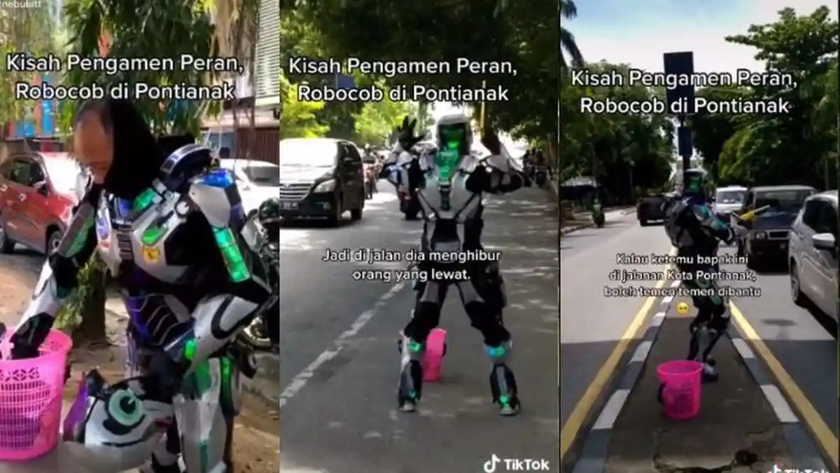 VIRAL Pengamen Berkostum RoboCop di Pontianak, Berusaha Cari Uang untuk Pengobatan Istri