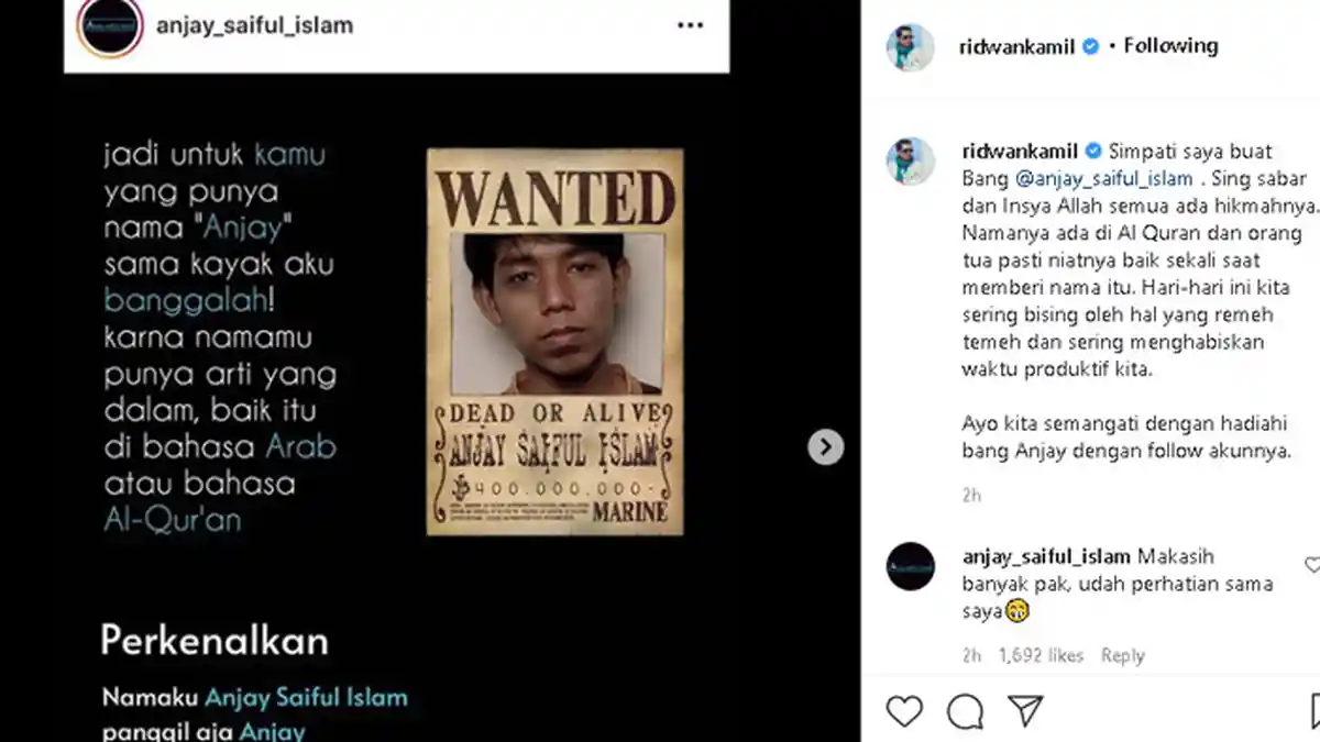 Ridwan Kamil Doakan Pemilik Nama Anjay Supaya Jadi Orang Hebat, Anjay Pun Balik Berterima Kasih