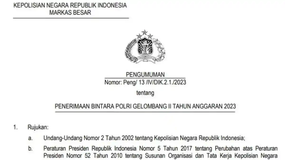 Kuota Bintara Polri 2023, Lengkap dengan Persyaratan dan Cara Daftarnya