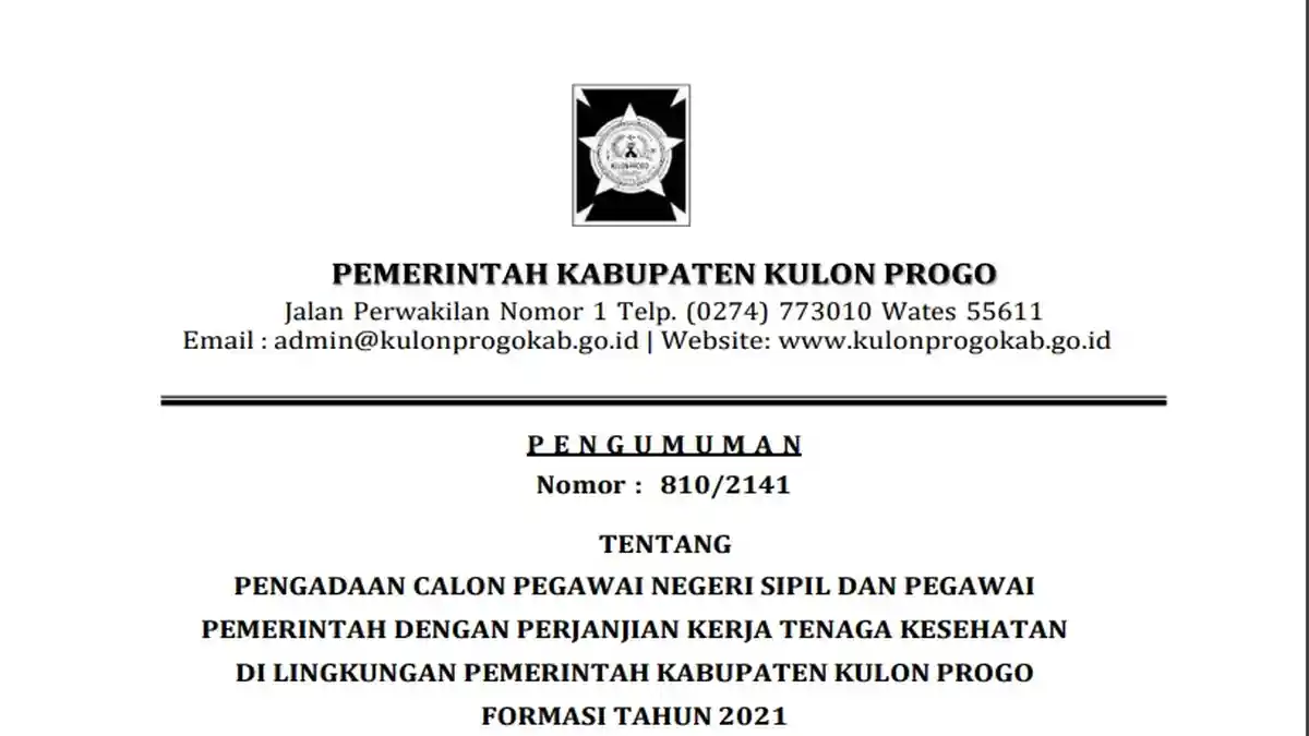 Banyak Peluang untuk Nakes, Pemkab Kulon Progo Buka 263 Formasi PPPK 2021