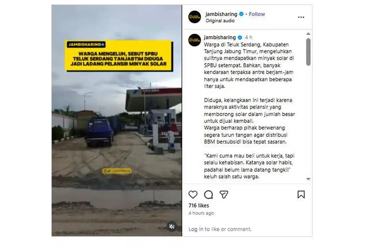 Warga Tanjabtim Jambi Keluhkan Sulit dapat Solar, SPBU Antri Panjang