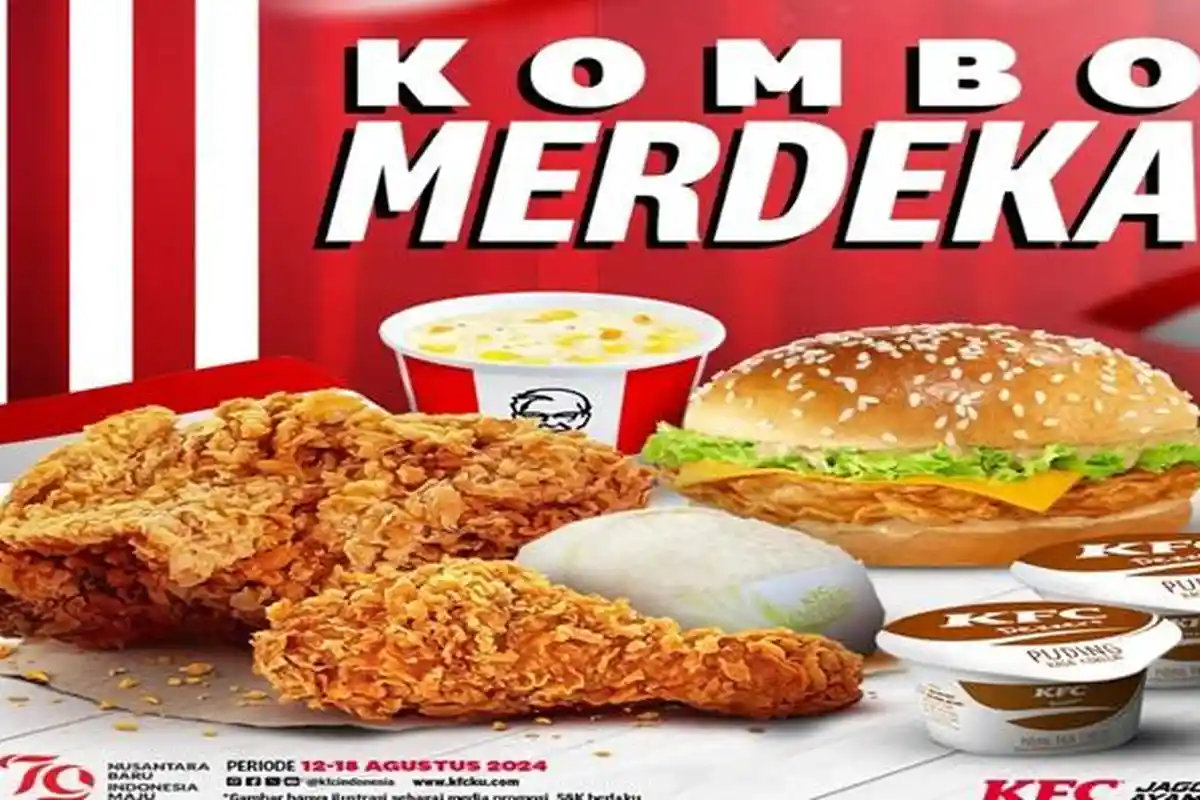 Promo KFC 12 - 18 Agustus 2024 2 Ayam+1 Nasi+1 Burger+1 Cream Soup+ 2 Puding Cuma Rp 79 Ribuan