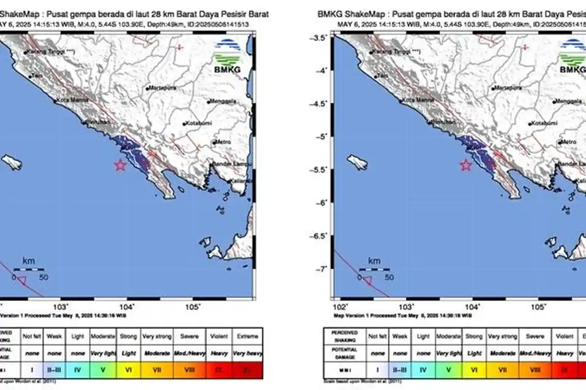Update Terkini Gempa Magnitudo 4,0 di Barat Daya Kabupaten Pesisir Barat Lampung, Simak Info BMKG