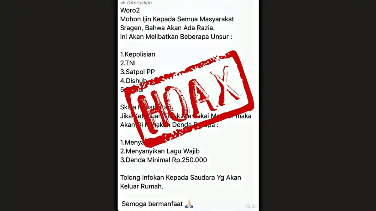 Warga Sragen Tak Pakai Masker Kena Denda Rp 250 Ribu Ternyata Hoaks