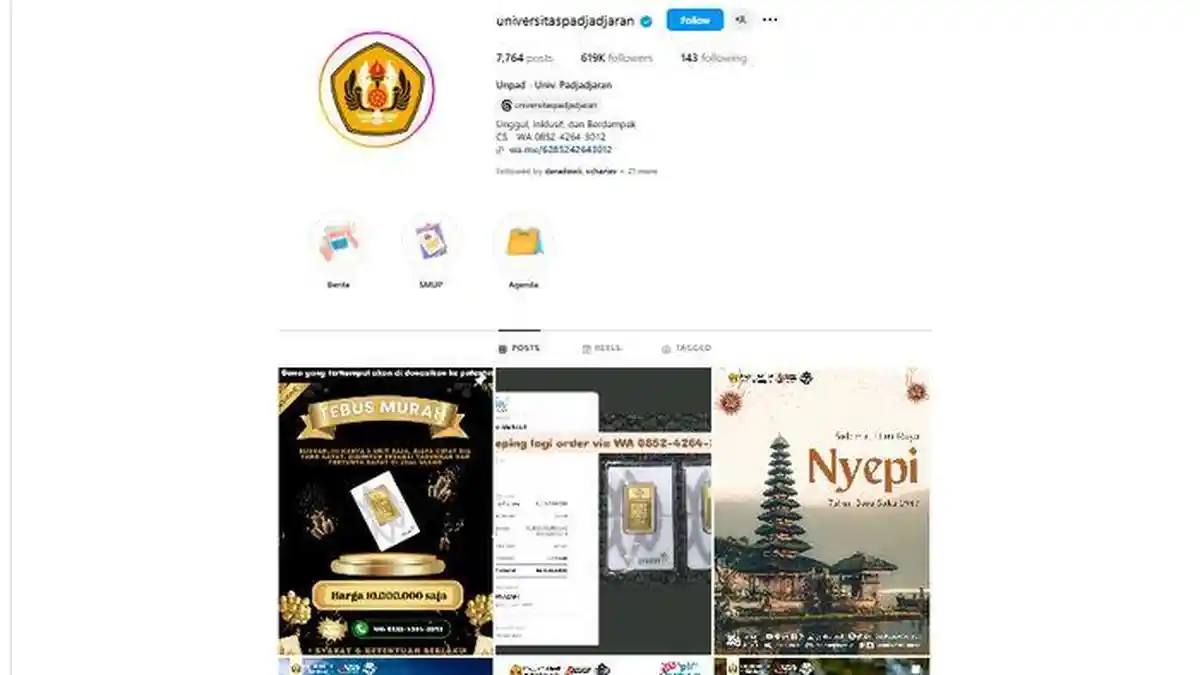 Akun Media Sosial Unpad Diserang Hacker, Tiba-tiba Posting Promo Jual Emas Antam Murah