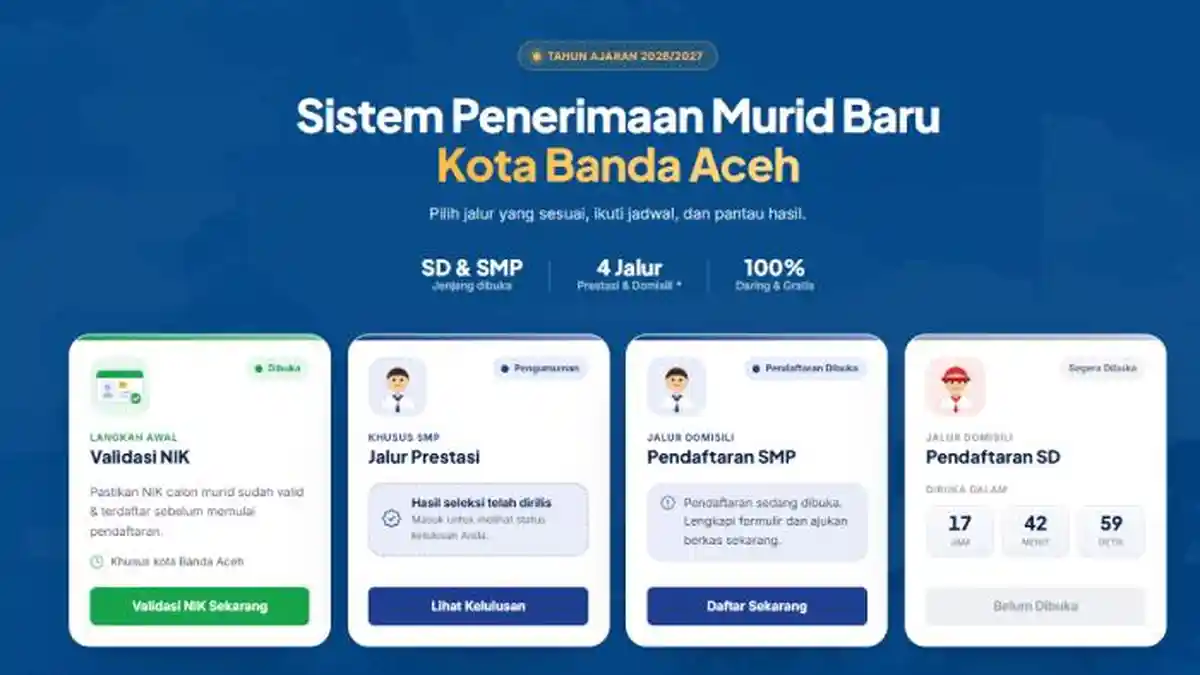 Hari Ini Batas Akhir Pendaftaran Calon Siswa SMP Kota Banda Aceh, Registrasi Jenjang SD Mulai Besok - Serambinews.com