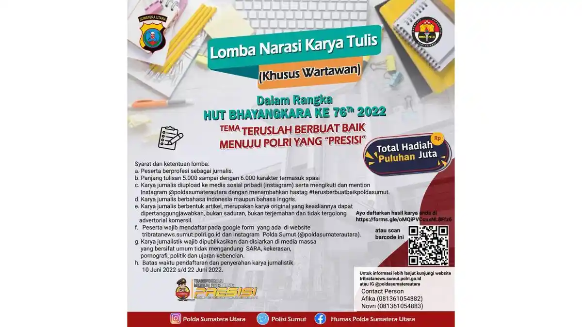 Polda Sumut Buat Lomba Jelang HUT Bhayangkara, Berikut Link dan Cara Daftarnya