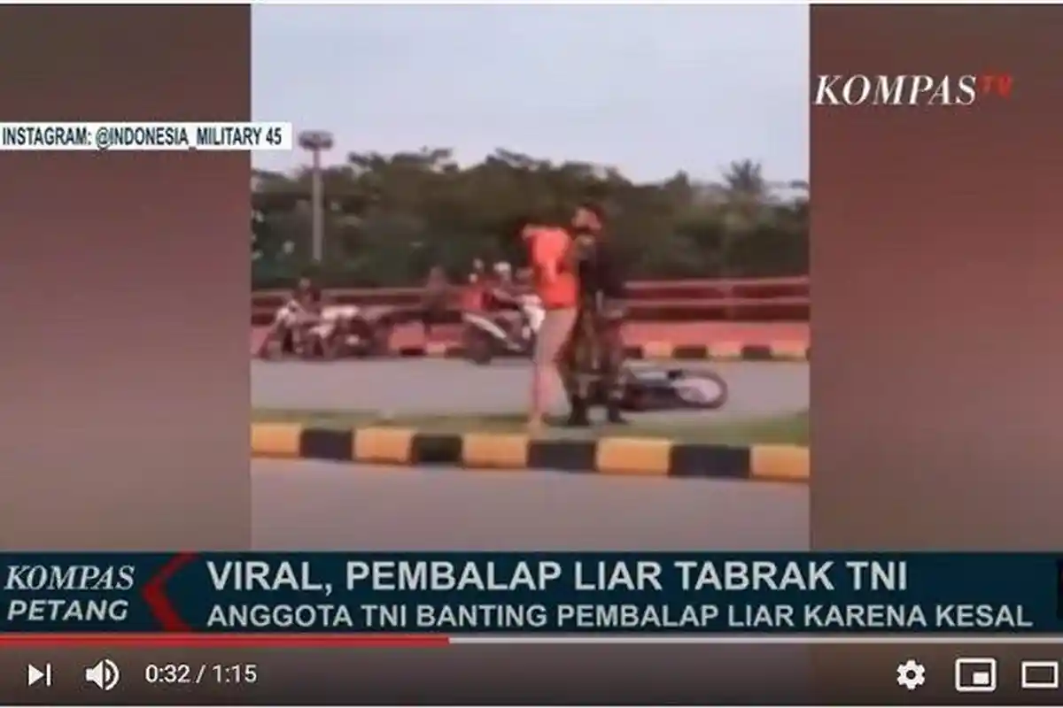 Momen Anggota TNI Banting Pembalap Liar yang Menabraknya