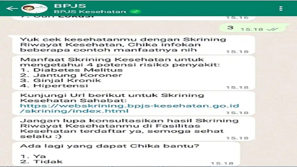 Cara Skrining Riwayat Kesehatan di BPJS Kesehatan Melalui Aplikasi WhatsApp