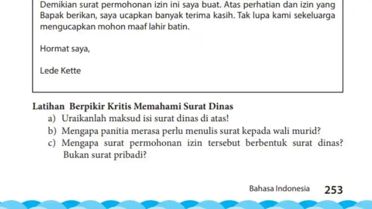 Kunci Jawaban Bahasa Indonesia Kelas 7 Semester 2 Halaman 253: Memahami Surat Dinas