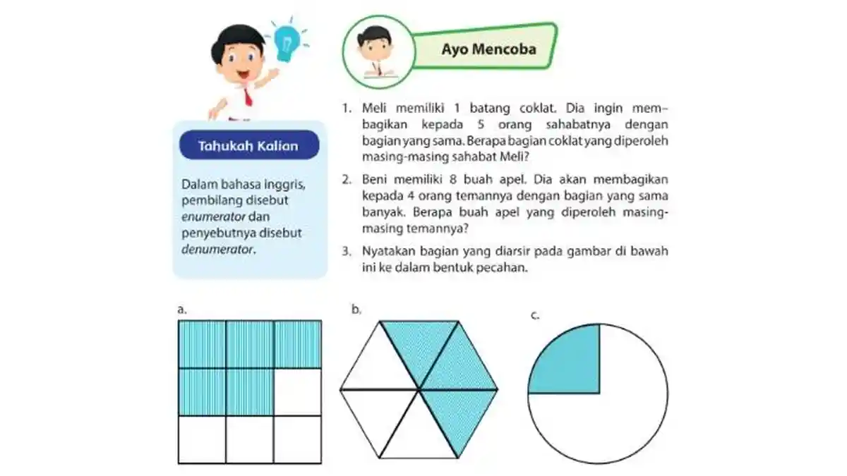 Kunci Jawaban Matematika Kelas 4 Halaman 8, Ayo Mencoba: Menghitung Pecahan