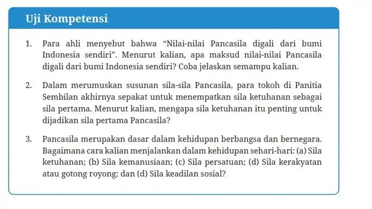 Jawaban Uji Kompetensi Bab 1, Kunci Jawaban PPKN Kelas 7 Halaman 20 Kurikulum Merdeka