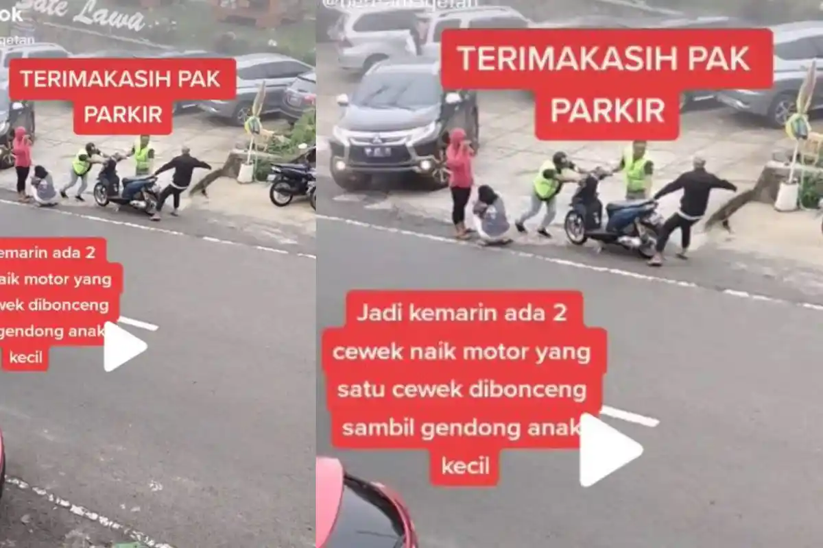 Video Aksi Heroik Tukang Parkir Tabrakkan Diri ke Motor Rem Blong Dikendarai 2 Wanita dan 1 Bayi