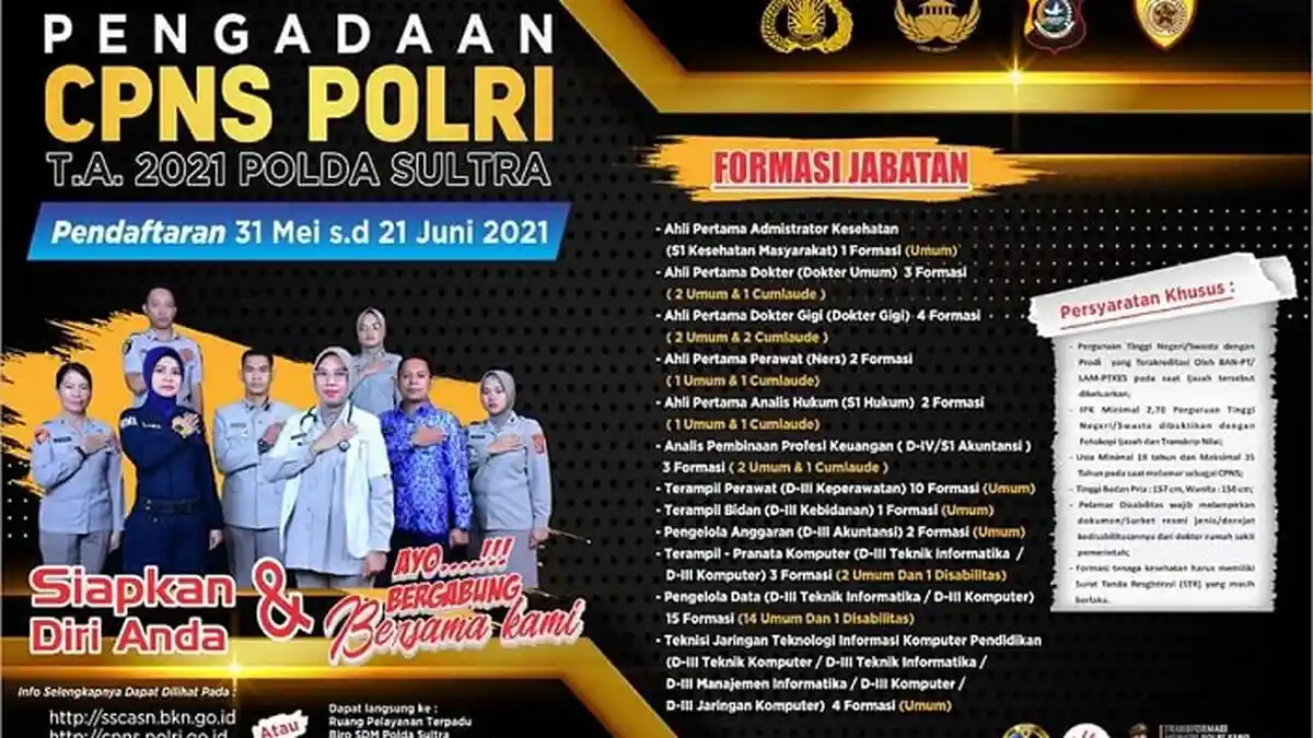 Seleksi CPNS Polda Sultra 2021 Dibuka, Begini Tahapan dan Cara Daftarnya